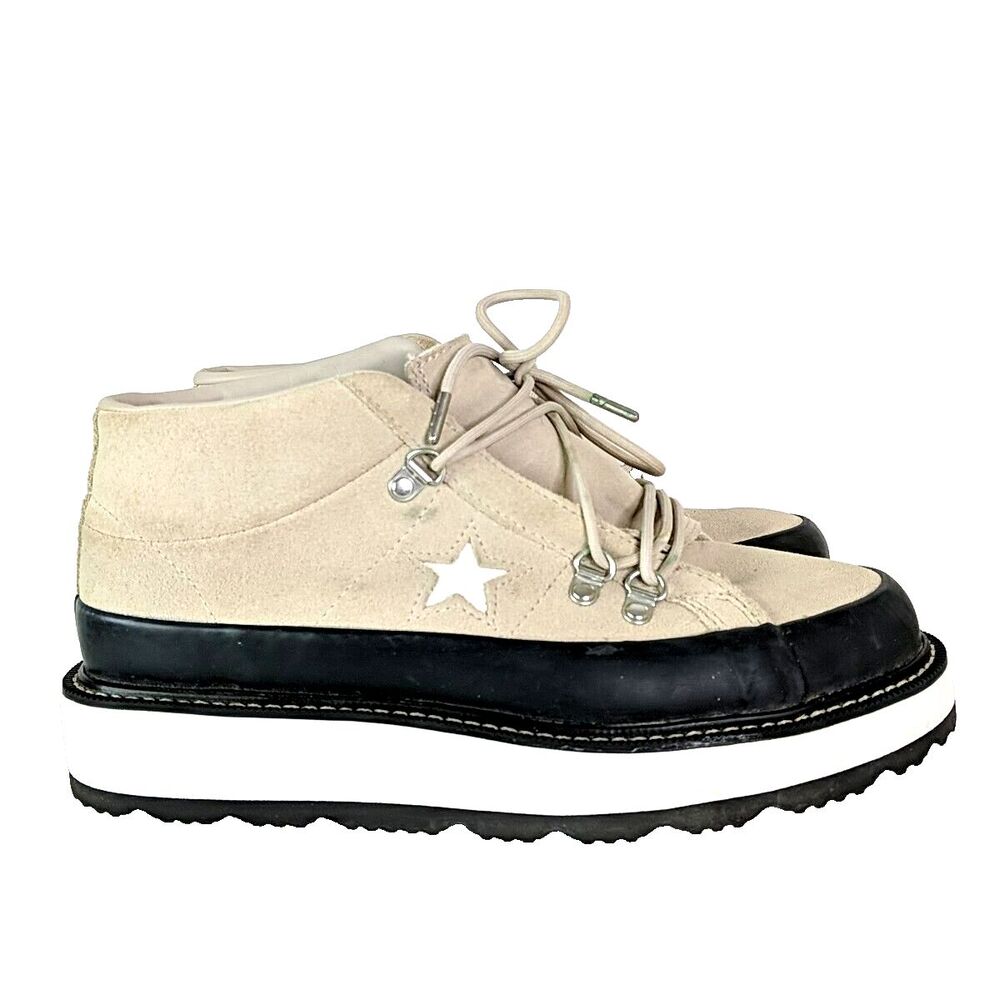 Converse Beige Suede Platform Ankle Boots with Black Trim